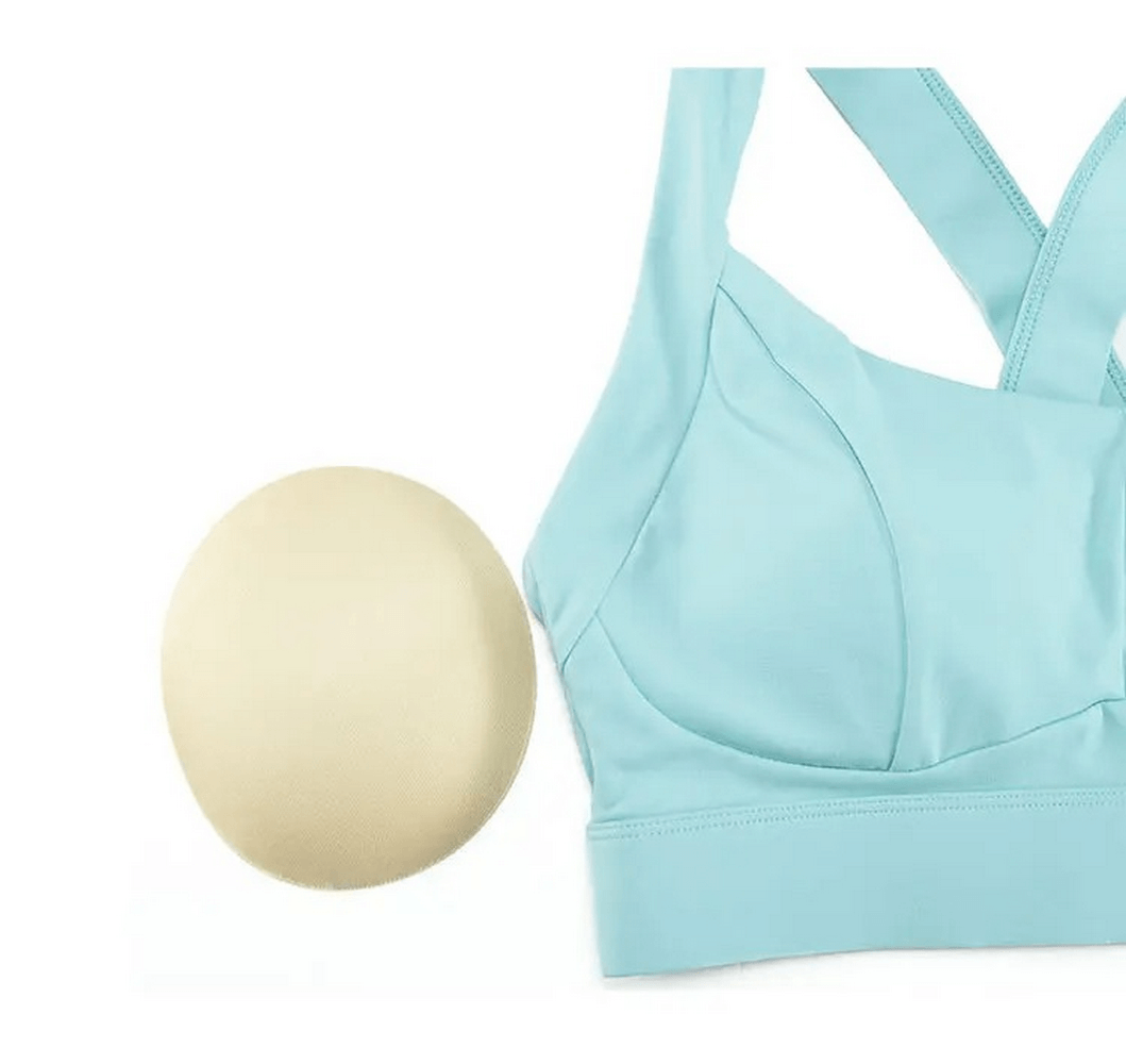 Light blue sports bra with removable padding from the SF2090 women's athletic clothing set.